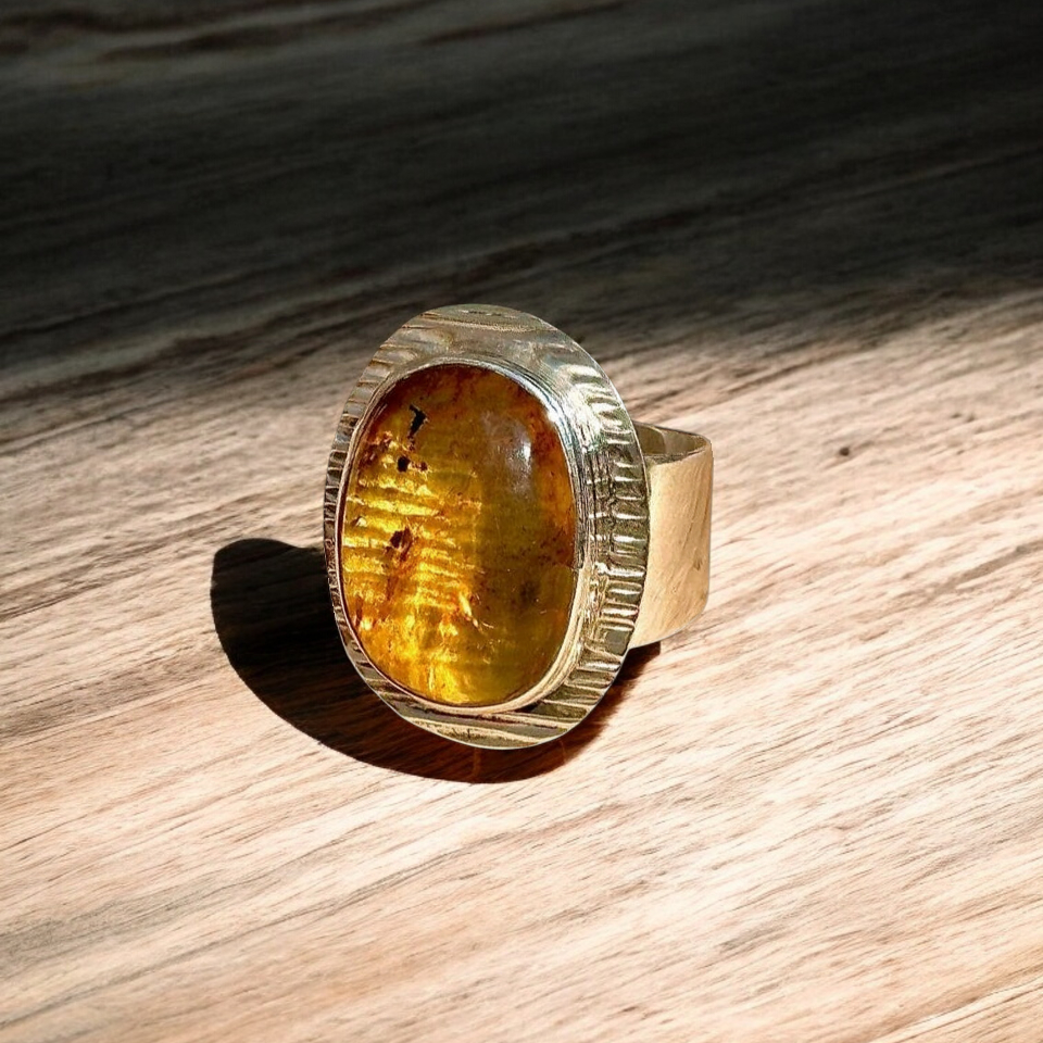 Anillo Ajustable de Ámbar - Joyería Artesanal Mexicana