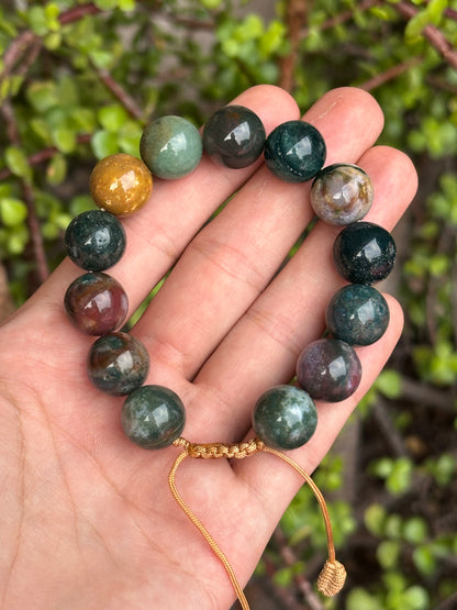 Pulsera ajustable de ágata musgosa 14mm
