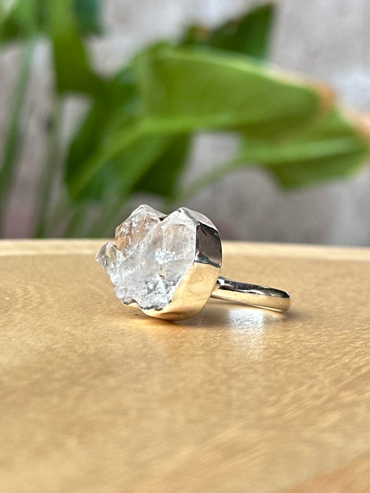 Anillo ajustable de Cuarzo Herkimer grande