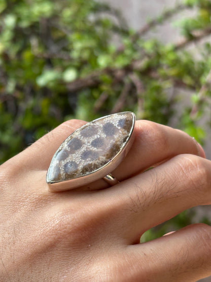 Anillo Ajustable de Fósil en Forma de Rombo