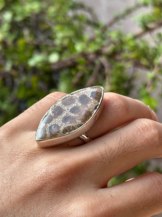 Anillo Ajustable de Fósil en Forma de Rombo