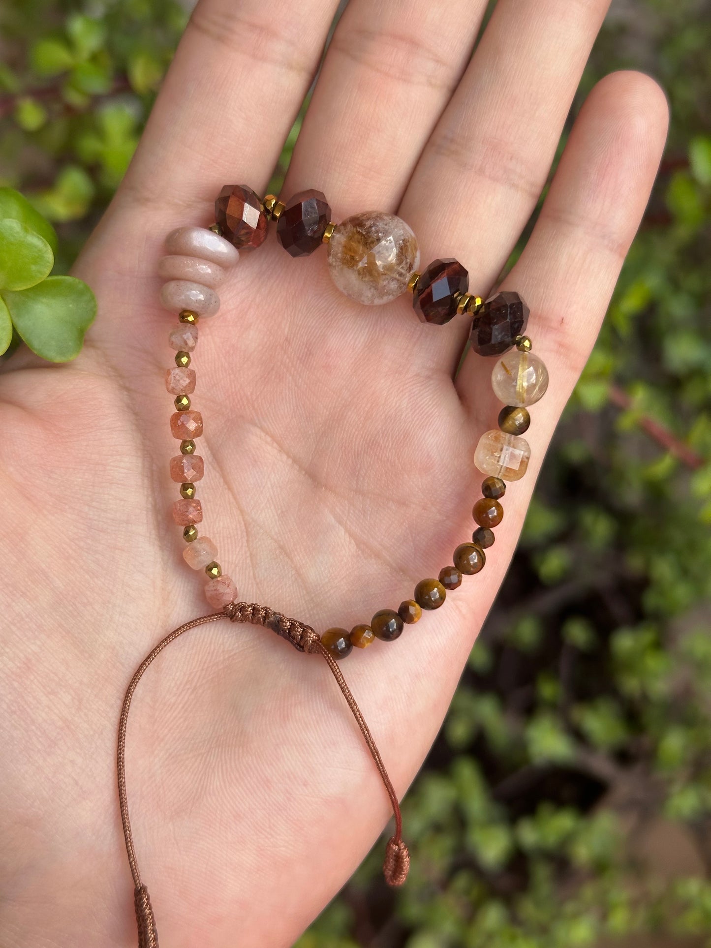 Pulsera Ajustable de Citrino, Ojo de Buey, Piedra Sol, Ojo de Tigre y Hematita