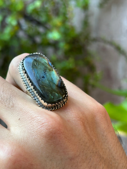 Anillo ajustable de labradorita