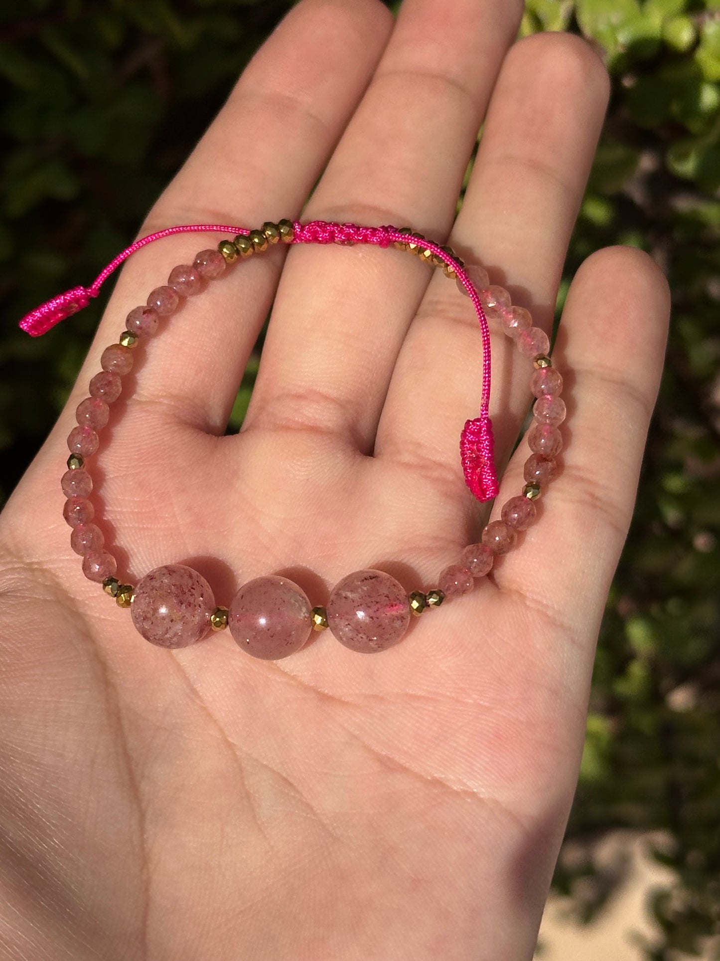 Pulsera Ajustable de Cuarzo Fresa & hematita