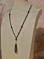 Collar Largo de Escoba de Bruja, Turmalina Negra, Hematita y Piedra Volcánica