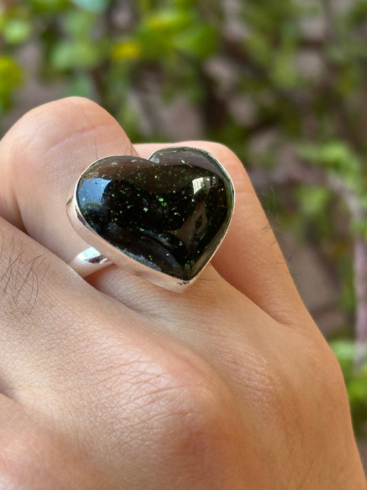 Anillo ajustable de Aventurina verde (cristal no natural)
