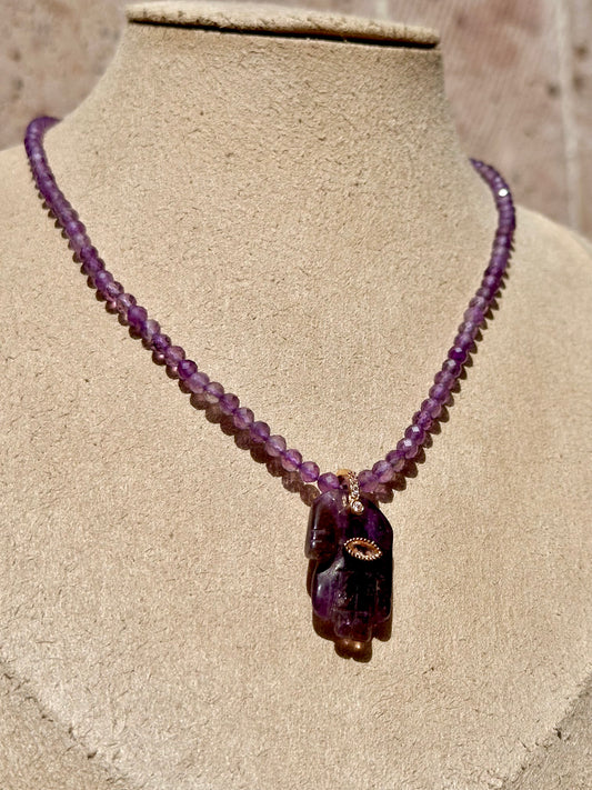 Collar Ajustable de Mano de Fátima con Cuarzo Amatista