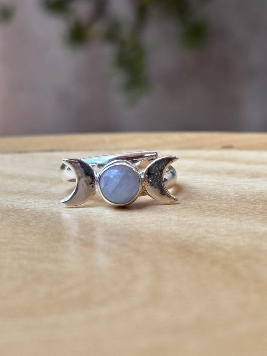 Anillo ajustable de piedra luna redondo mini