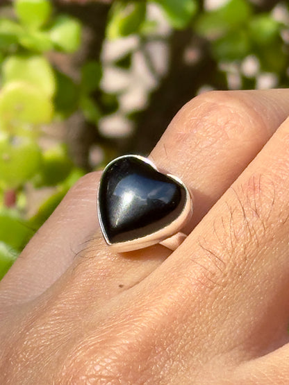 Anillo ajustable de Obsidiana negra corazón