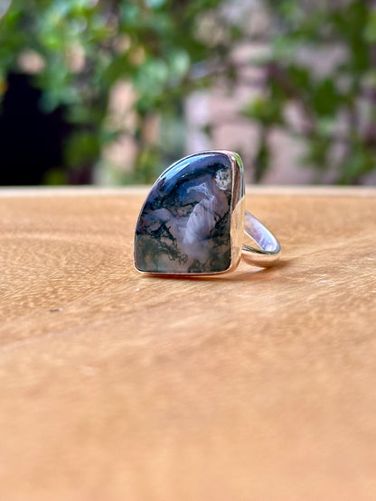 Anillo Ajustable de Ágata Musgosa Ovalado