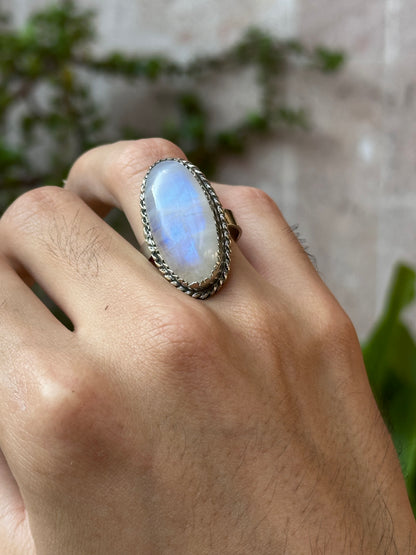 Anillo ajustable de piedra luna grande