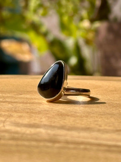 Anillo ajustable de Obsidiana gota