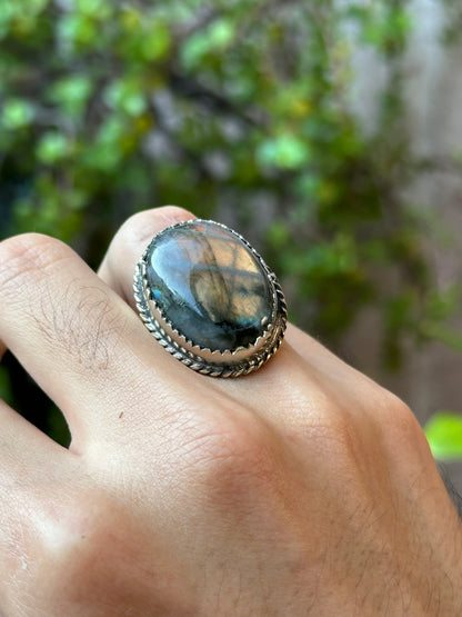 Anillo ajustable de labradorita