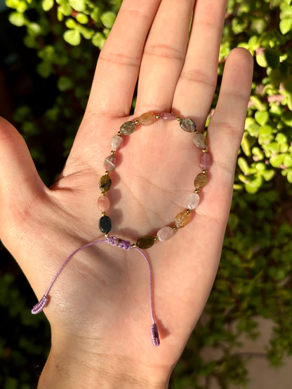 Pulsera Ajustable de Turmalina Sandía Ovalados Mini