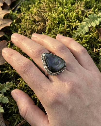 Anillo ajustable de obsidiana arcoíris