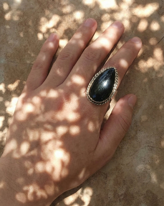Anillo ajustable de Obsidiana Negra