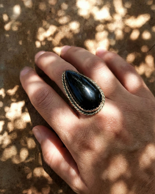 Anillo ajustable de Obsidiana Negra