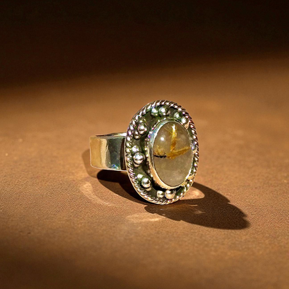 Anillo Ajustable de cuarzo rotulado - Joyería Artesanal Mexicana