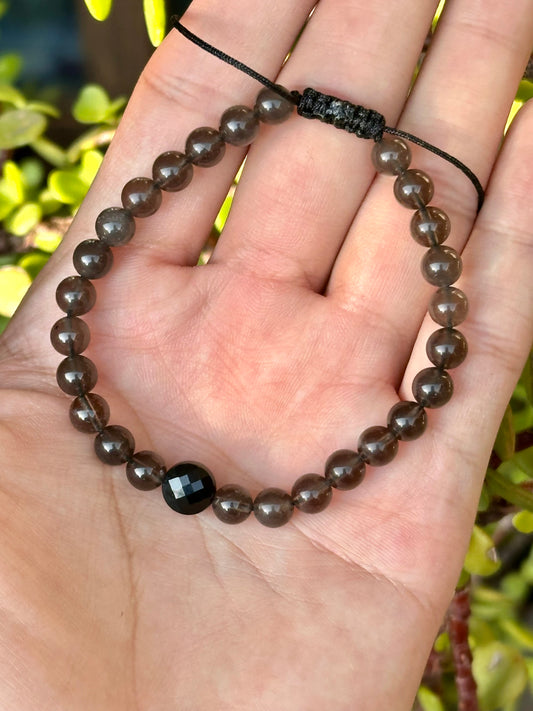 Pulsera Ajustable de Tektita con Turmalina Negra | Elevación y Protección