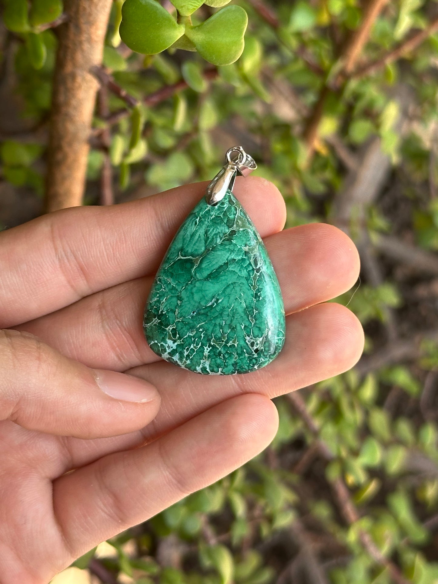 Dije de Malaquita con Cadena de Acero Inoxidable