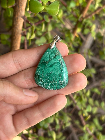 Dije de Malaquita con Cadena de Acero Inoxidable