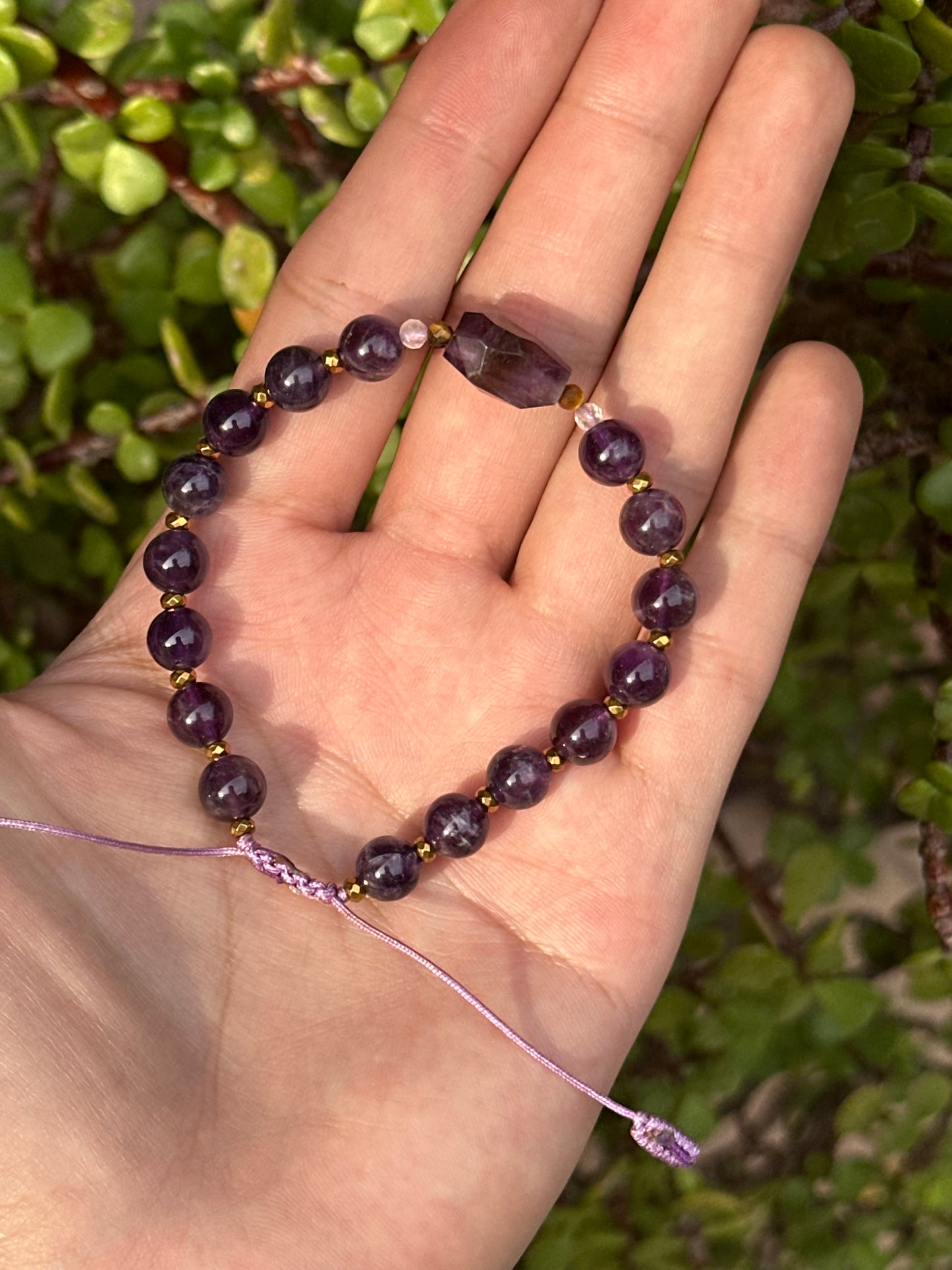Pulsera ajustable de Amatista & Hematita