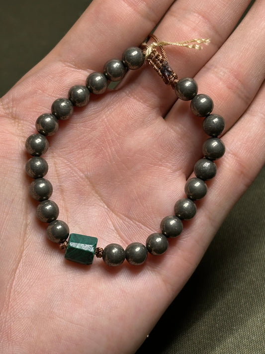 Pulsera ajustable de Pirita y malaquita