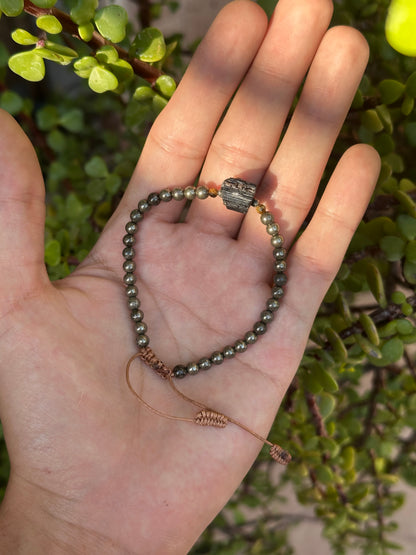 Pulsera Ajustable de Turmalina, Pirita y Ojo de Tigre