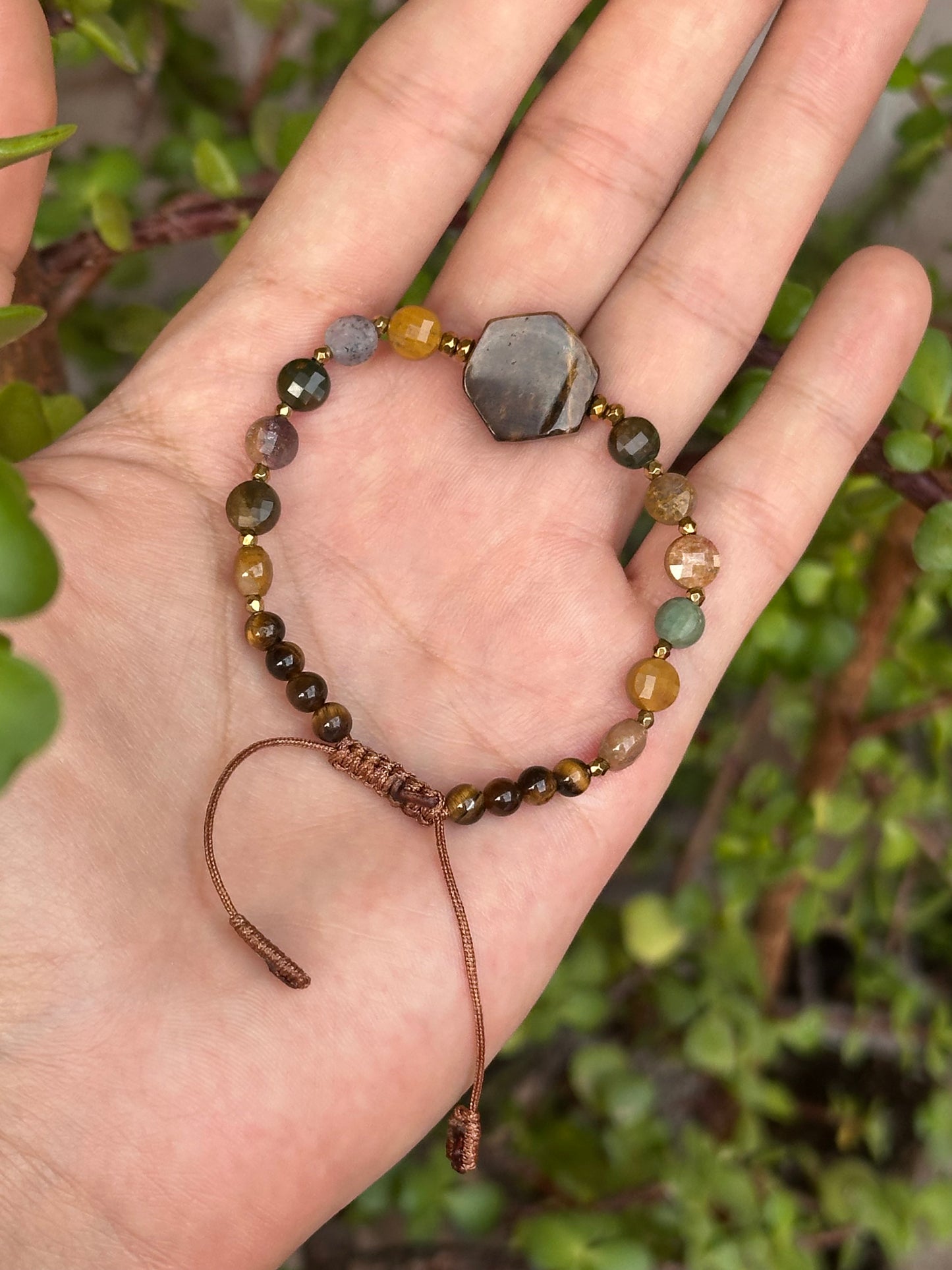 Pulsera Ajustable de Ojo de Tigre, Mokaita y Hematita