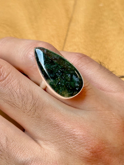 Anillo Ajustable de Ágata Musgosa Ovalado