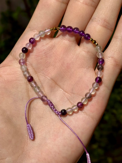 Pulsera Ajustable de Fluorita, Hematita y Amatista
