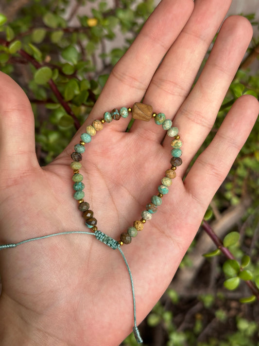 Pulsera Ajustable de Turquesa y Jaspe Madera
