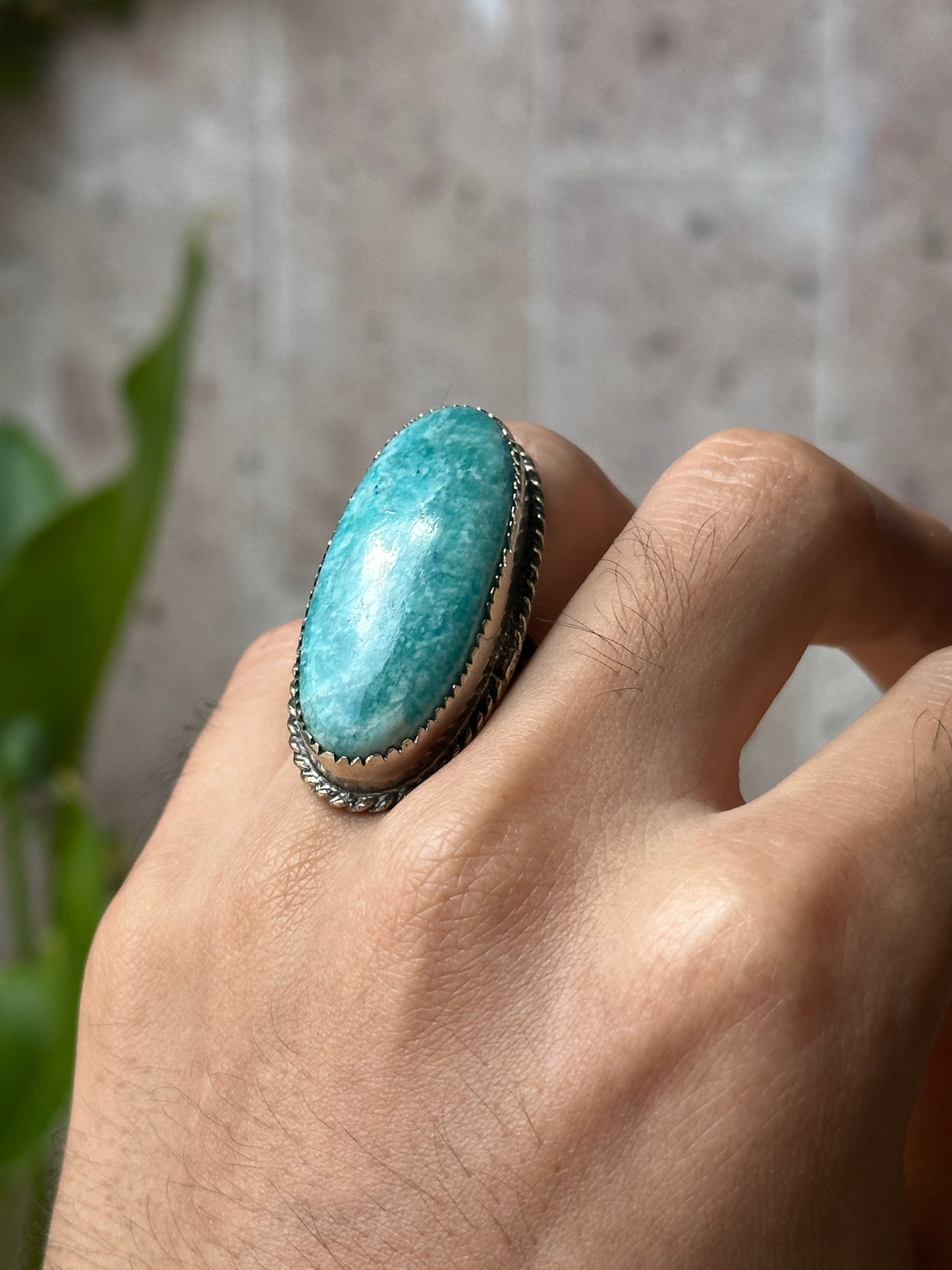 Anillo ajustable de amazonita grande