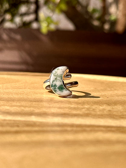 Anillo ajustable de ágata árbol en bruto
