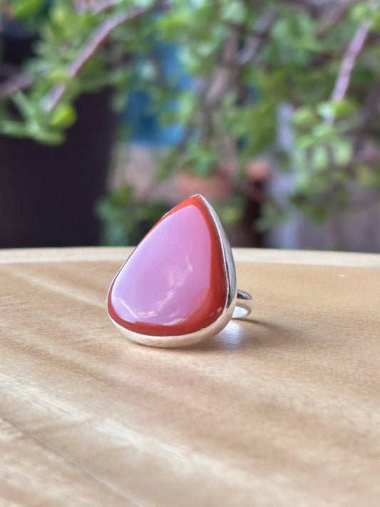Anillo ajustable de jaspe rojo grande