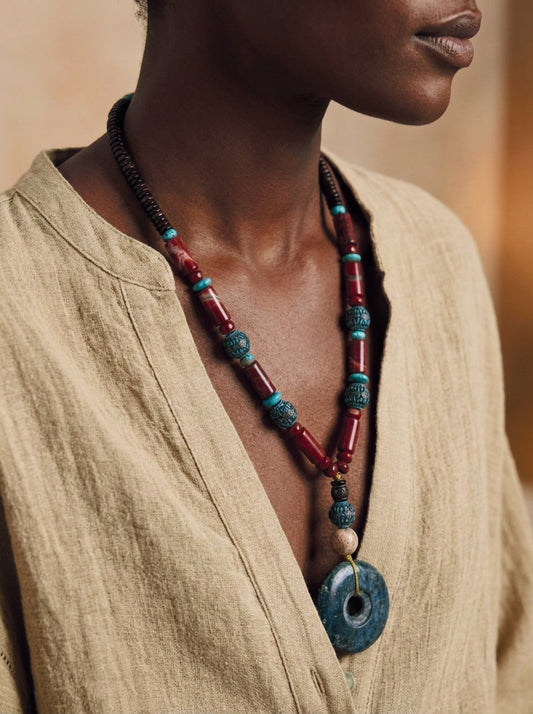 Collar Tulum- Coco, Jaspe, Palo Santo y Crisocola