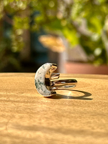 Anillo ajustable de ágata árbol en bruto