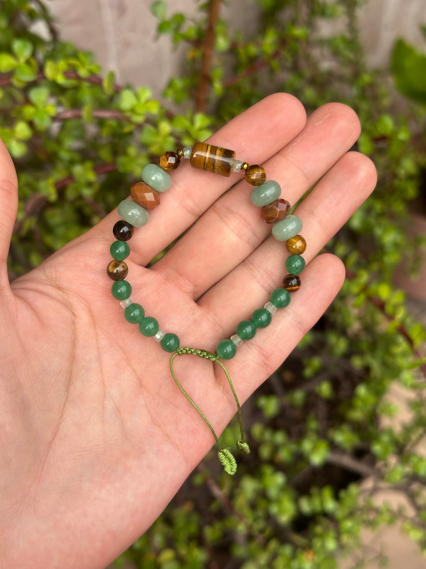 Pulsera Ajustable de Venturina Verde, Hematita, Ojo de Tigre