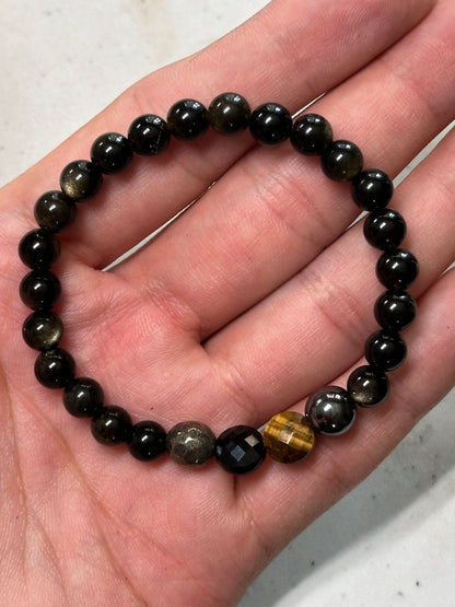 Pulsera ajustable de ojo de tigre & turmalina con pirita