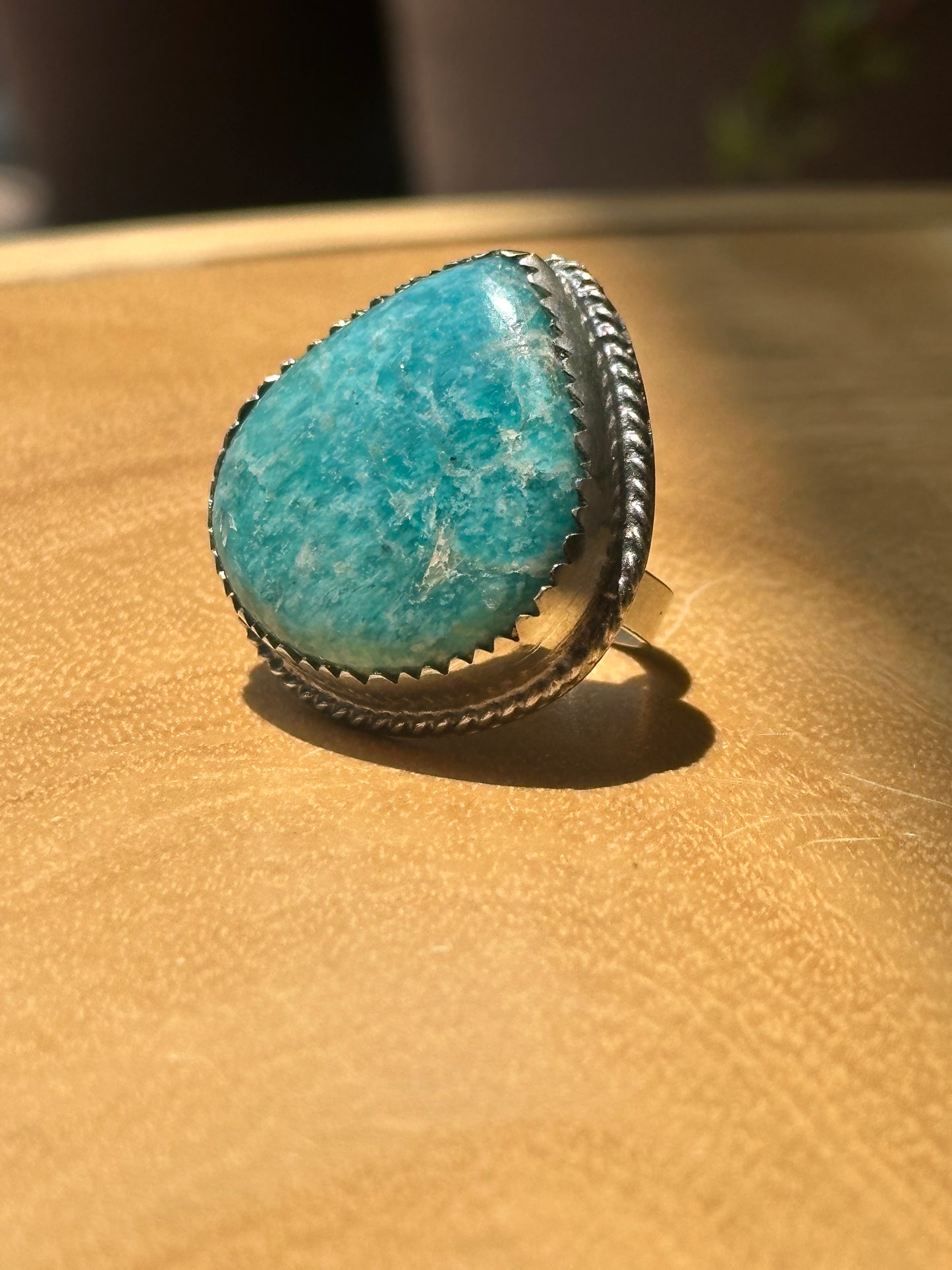 Anillo ajustable de amazonita grande