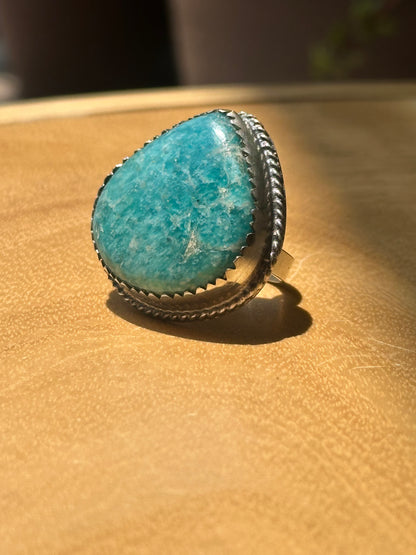 Anillo ajustable de amazonita grande