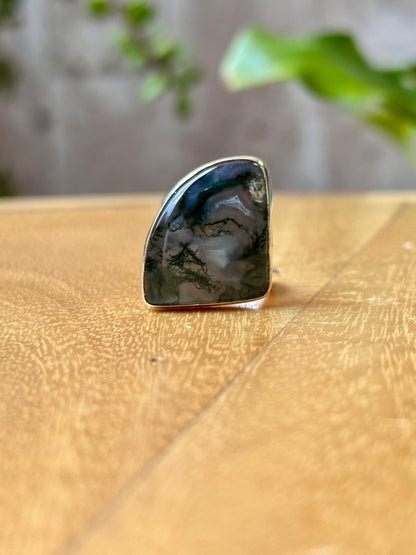 Anillo Ajustable de Ágata Musgosa Ovalado
