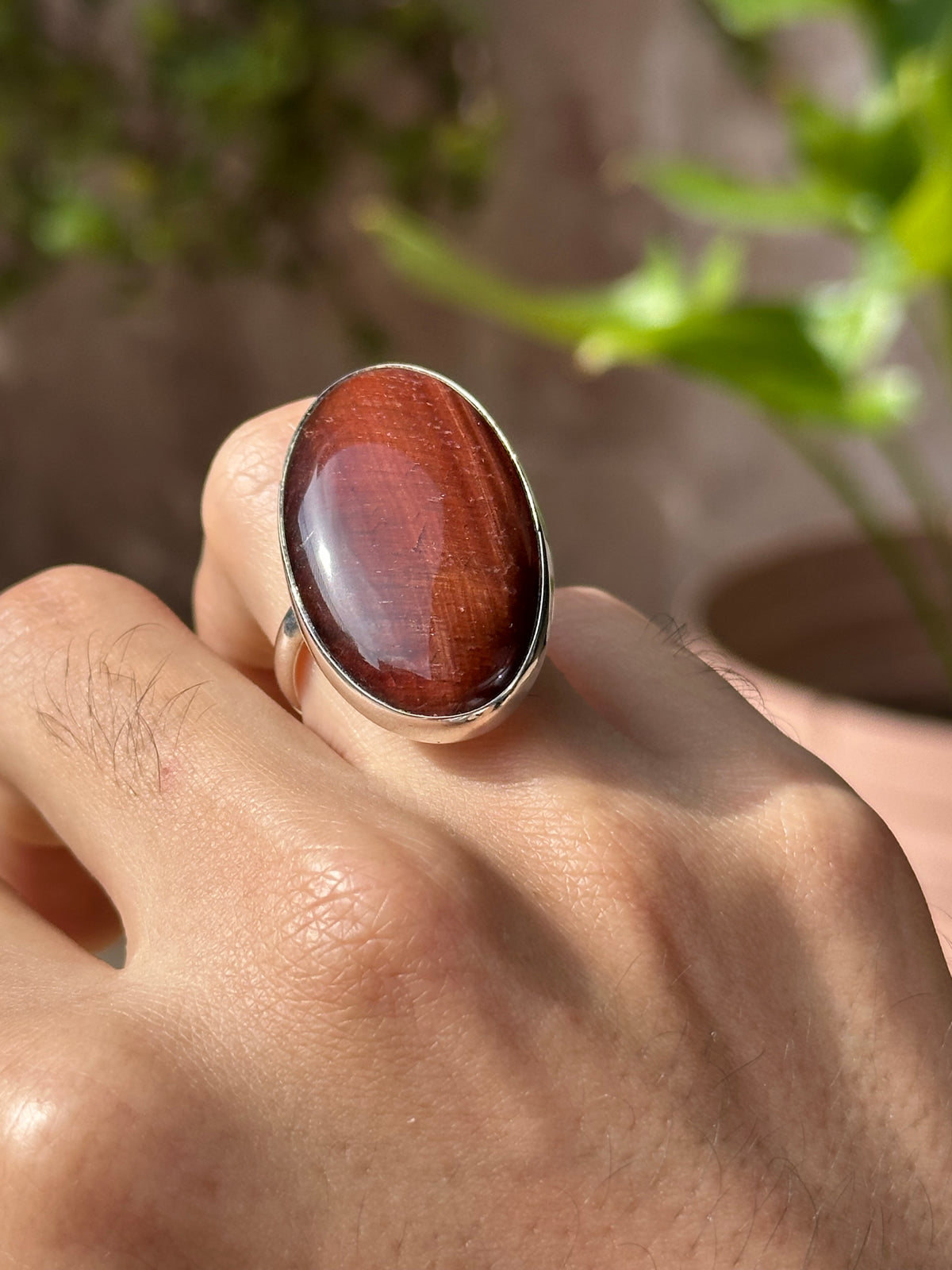 Anillo Ajustable de Ojo de Buey en Alpaca
