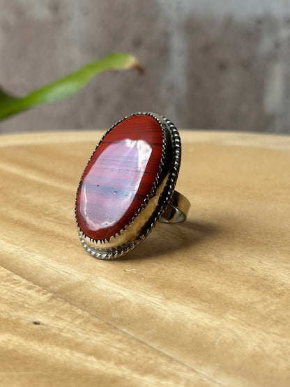 Anillo ajustable de jaspe rojo grande