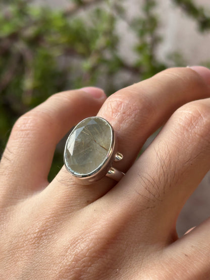 Anillo ajustable de Cuarzo Rutilado facetado