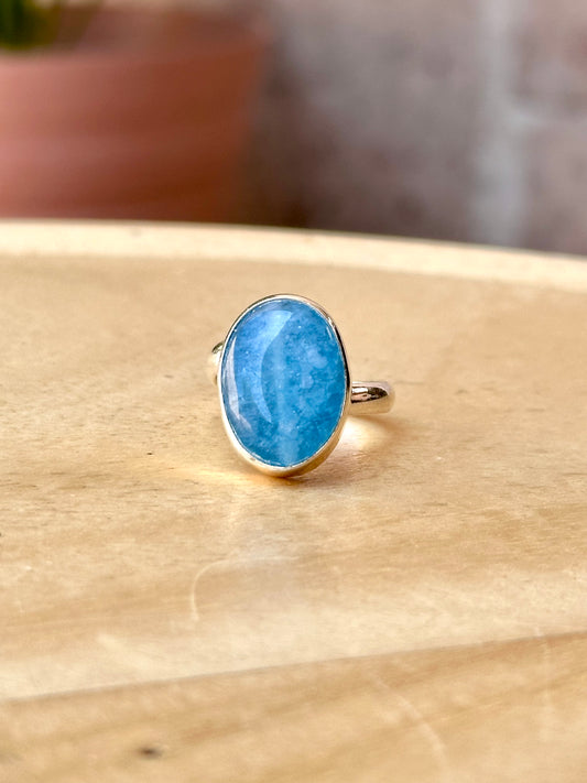Anillo Ajustable de Ágata teñida azul