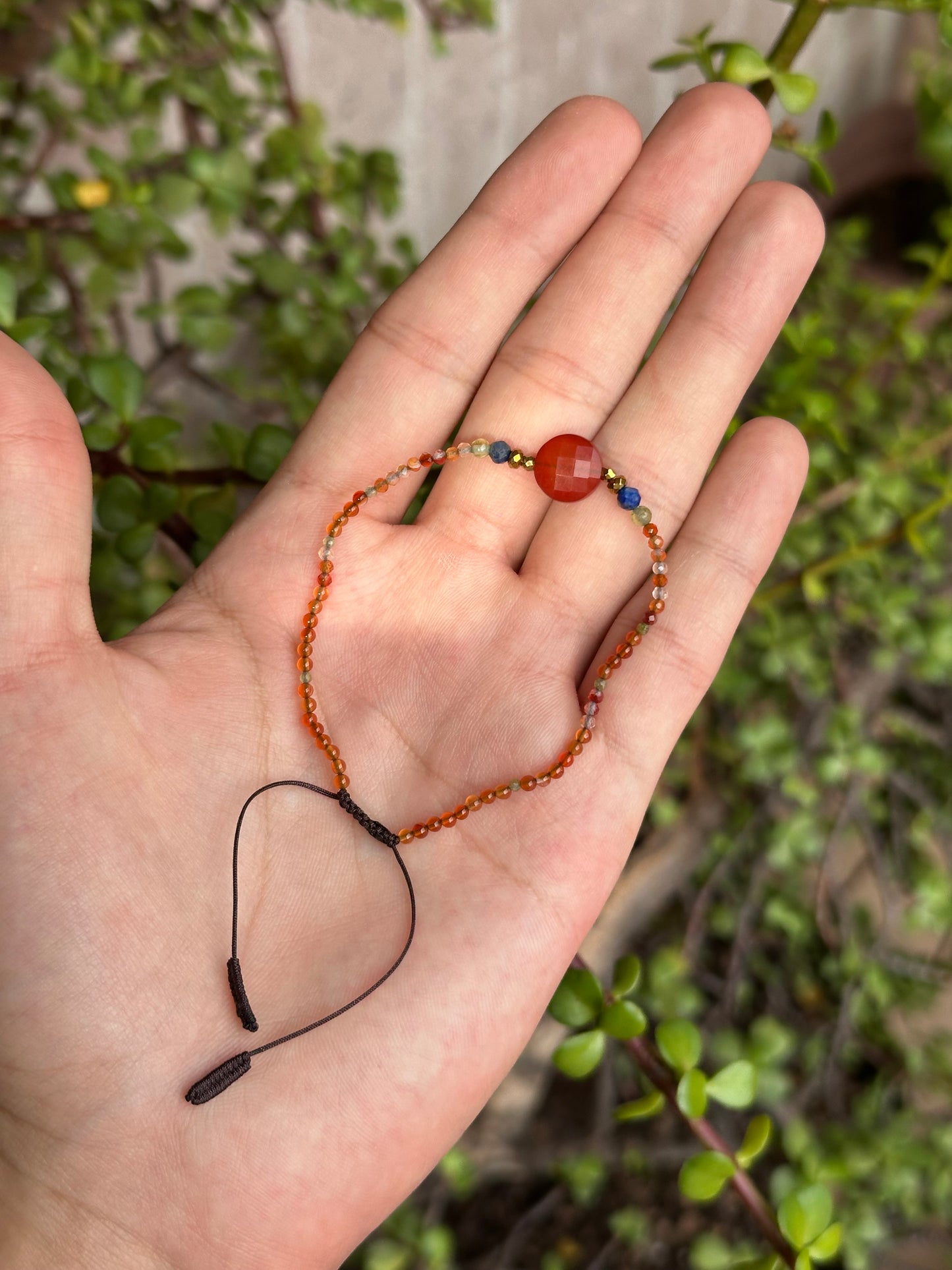 Pulsera Ajustable de Cornalina, Peridoto, Pirita y Lapislázuli