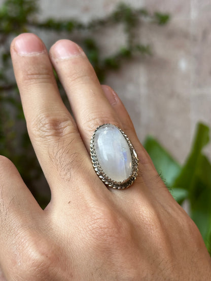 Anillo ajustable de piedra luna grande
