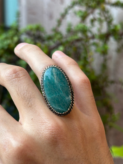 Anillo ajustable de amazonita grande