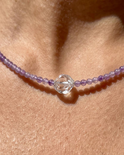 Choker de Amatista Mini con Cuarzo Herkimer